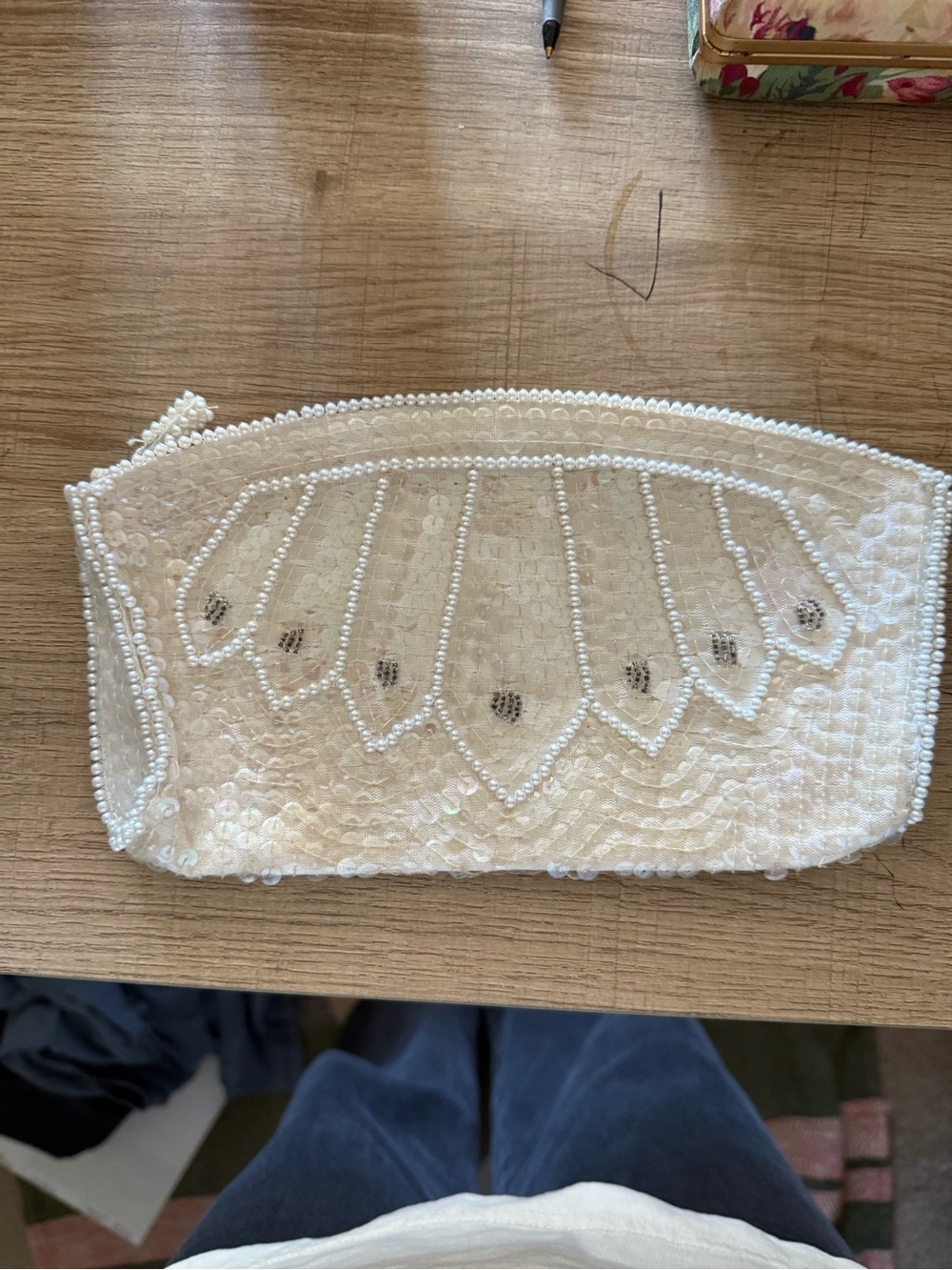 Ivory Beaded Bridal Evening Clutch - Pearl Sequin Design